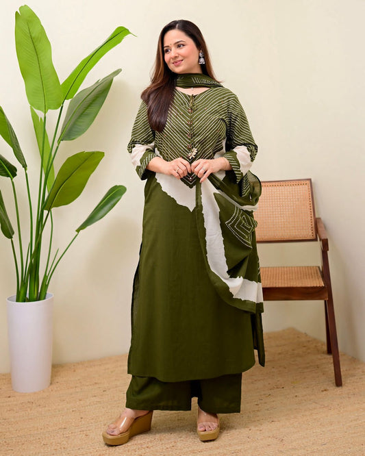 Green Printed Kurta Pant Dupatta Set