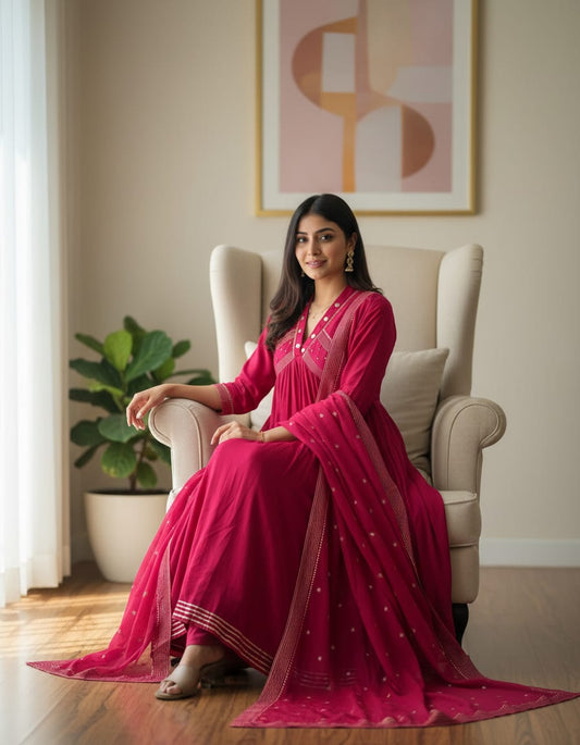 Rani Pink Anarkali Suit with Dupatta for Women