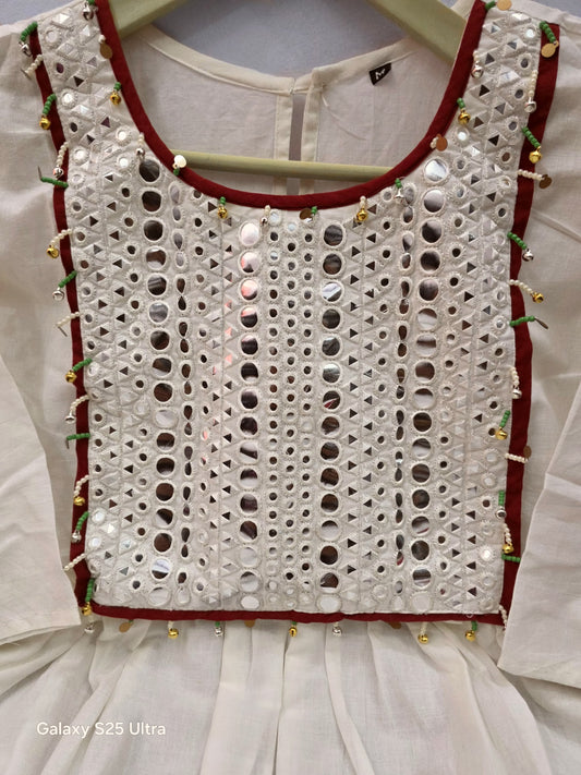 Women Cream Anarkali Kurta Set