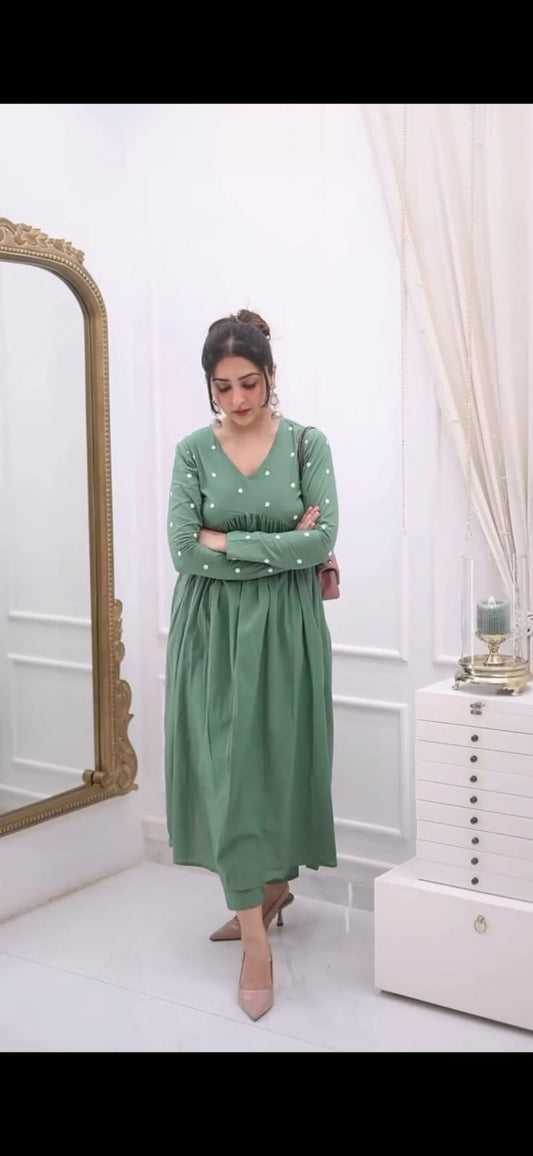 Women Green Anarkali Kurta Set – Elegant Flared Ethnic Wear | Jaipur Rang