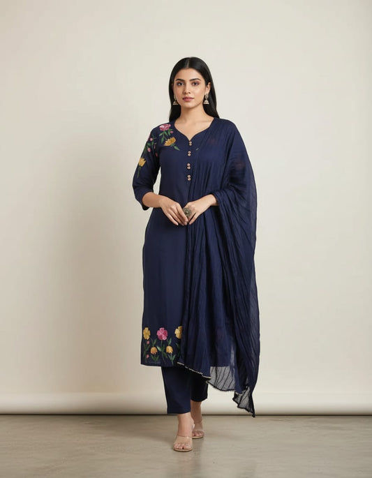 Women Navy Blue Kurta Pant Set – Elegant Ethnic Wear | Jaipur Rang