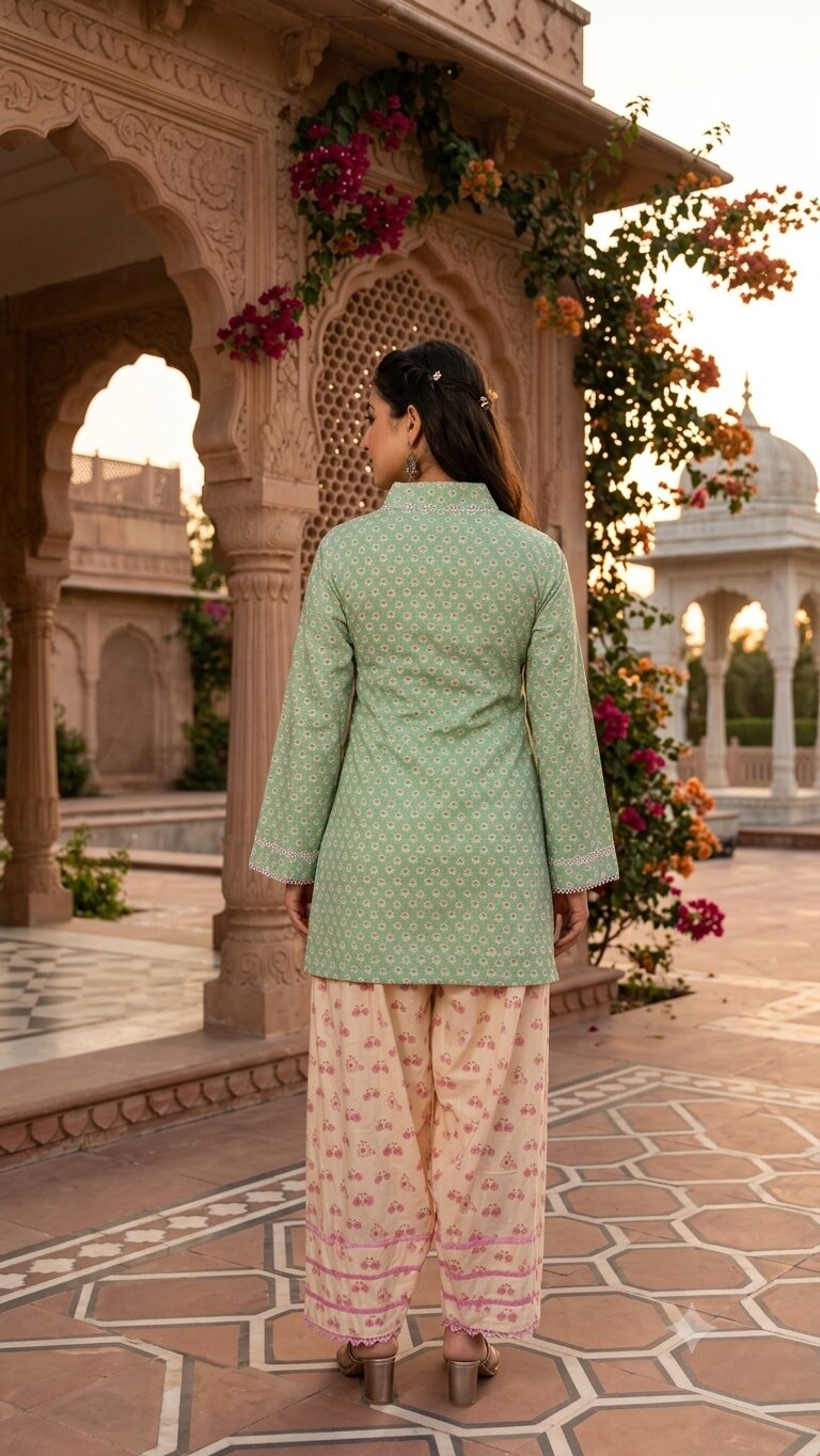 Green and White Farshi Set