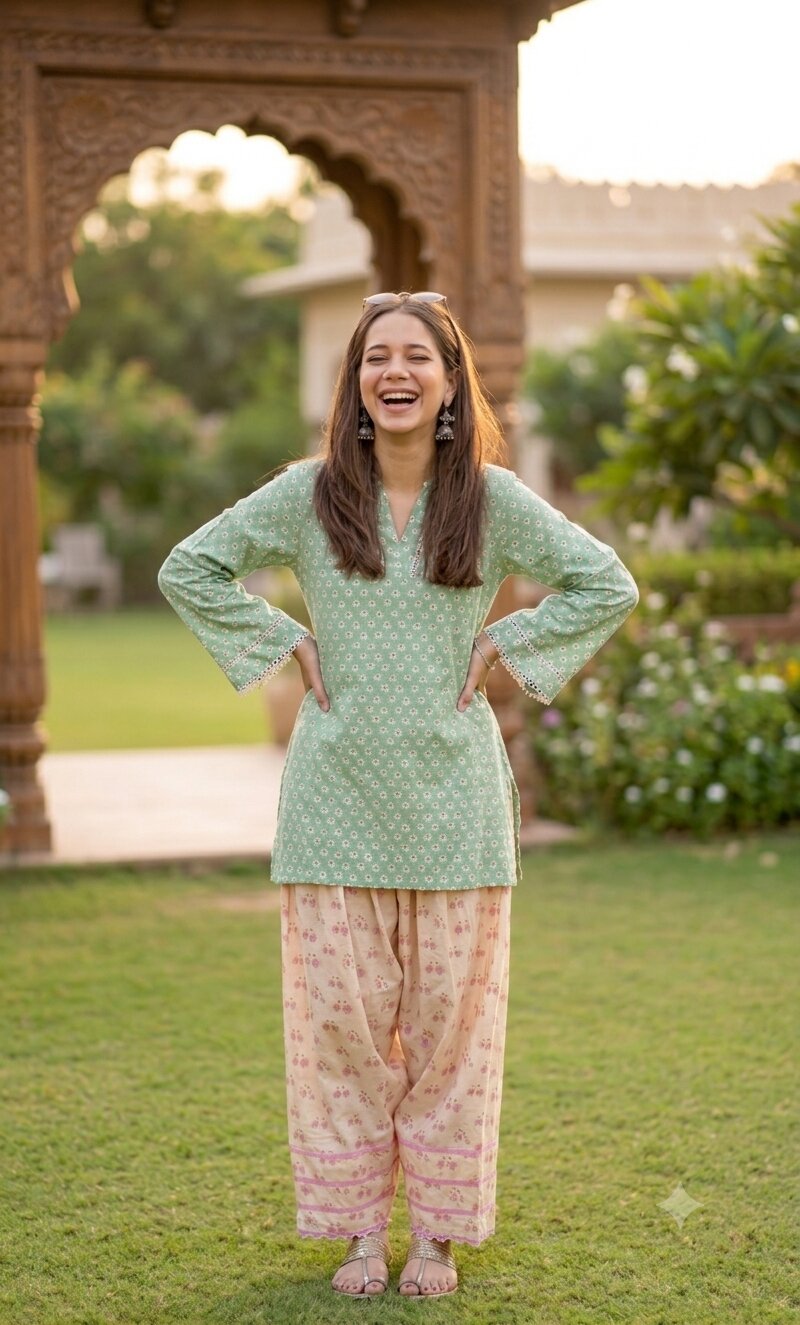 Green and White Farshi Set