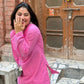 Pink Bloom Cotton Kurta with Printed Pants Set
