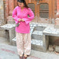 Pink Bloom Cotton Kurta with Printed Pants Set