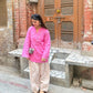 Pink Bloom Cotton Kurta with Printed Pants Set