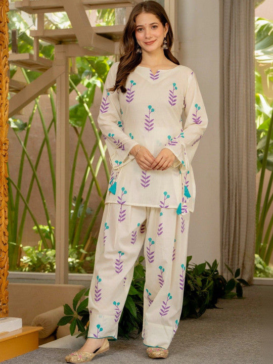 Ethnic Motifs Printed Regular Pure Cotton Kurti With Patiala & Duptta