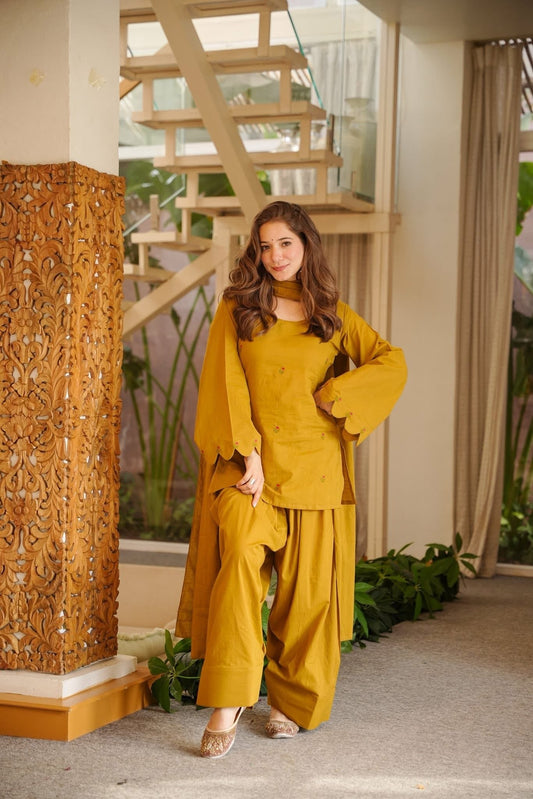 Kiyaraaj Mustard Cotton Farshi Salwar Set