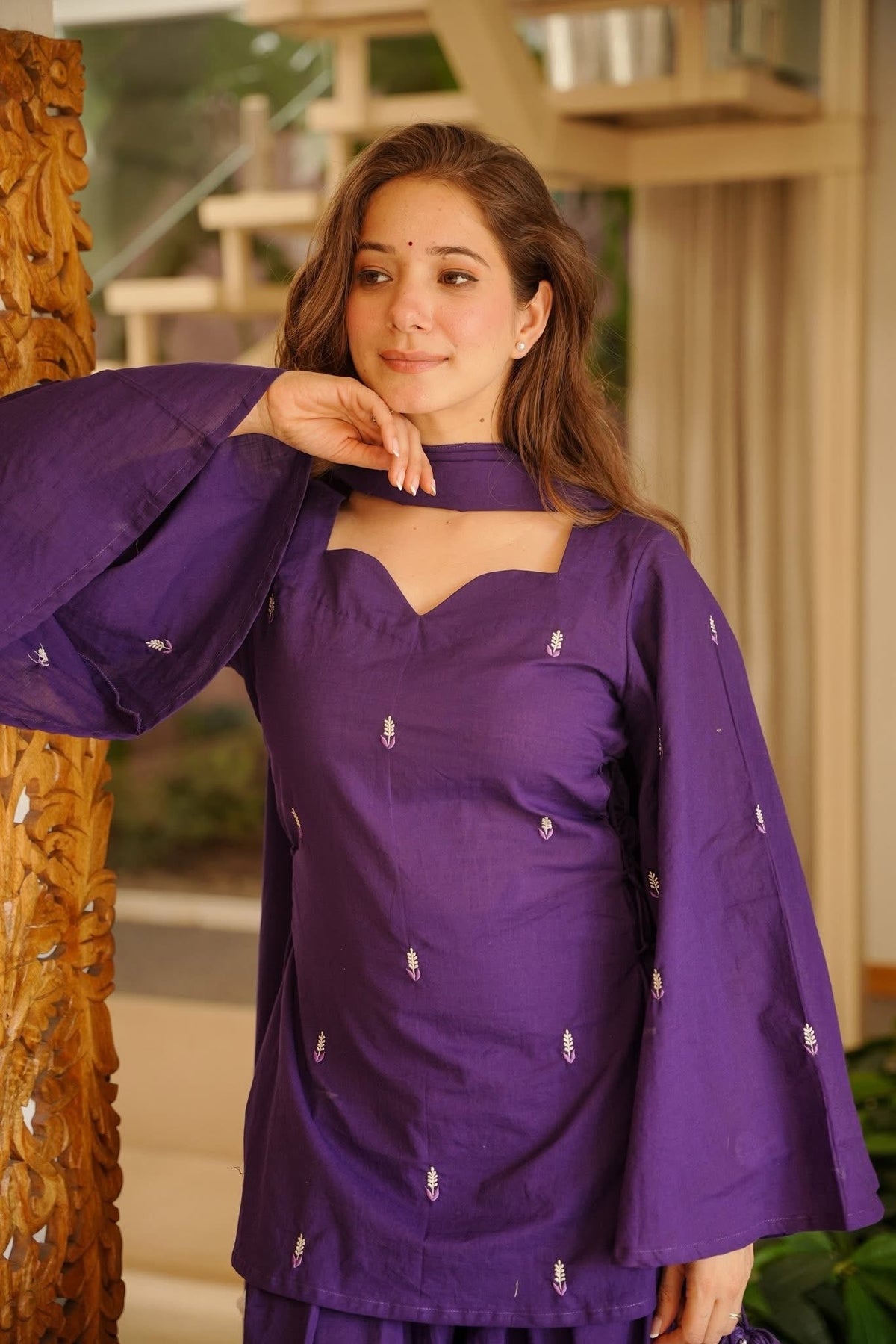 Arosh Purple Cotton Farshi Salwar Set