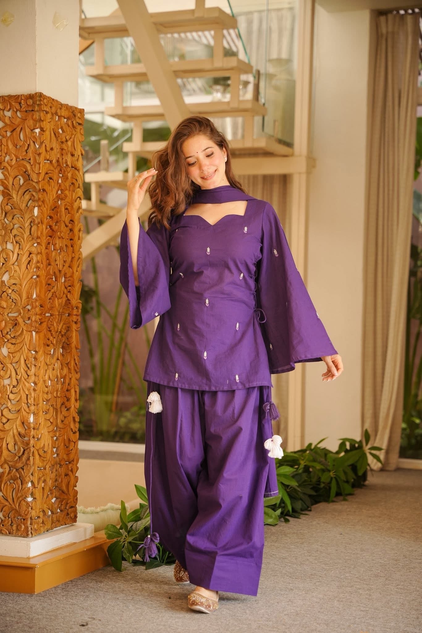 Arosh Purple Cotton Farshi Salwar Set
