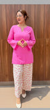 Pink Bloom Cotton Kurta with Printed Pants Set