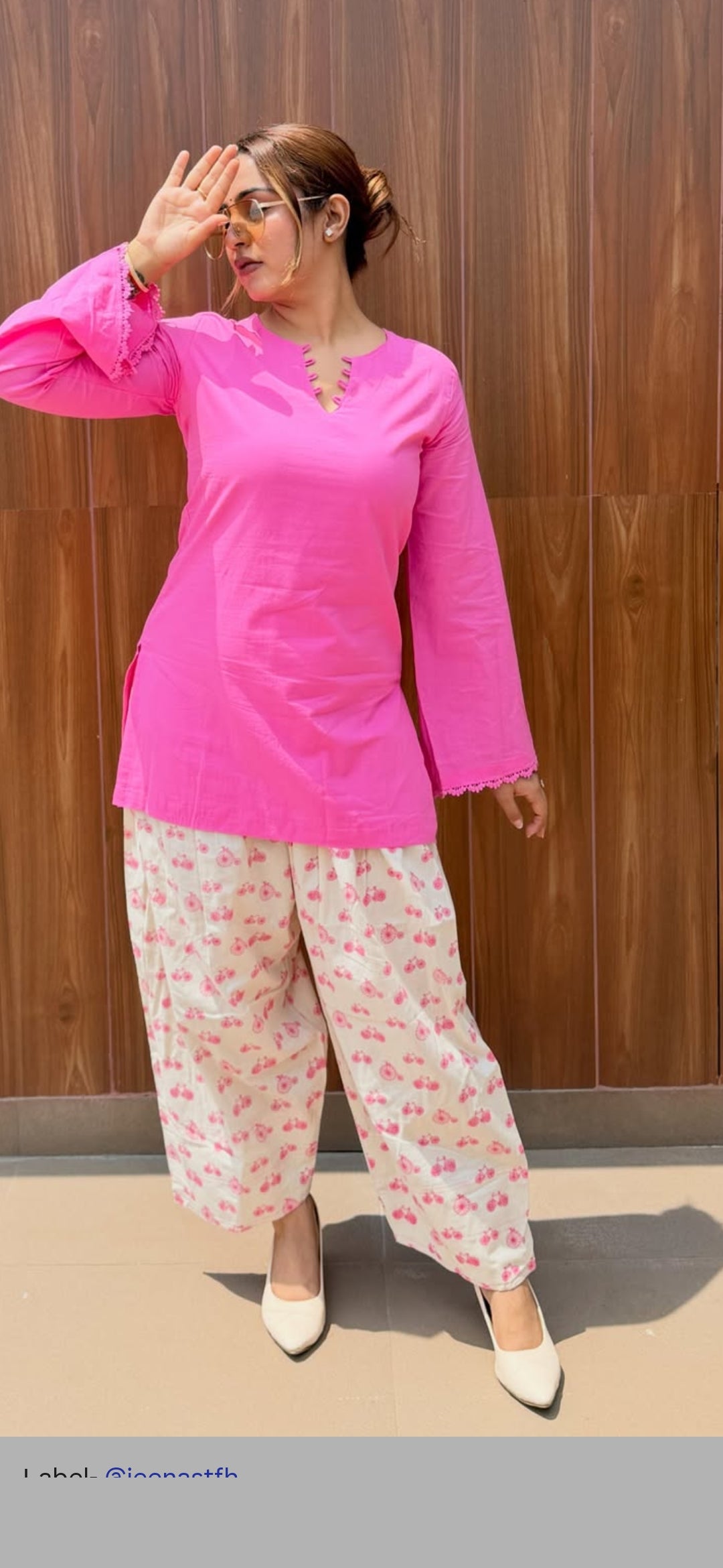 Pink Bloom Cotton Kurta with Printed Pants Set