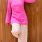 Pink Bloom Cotton Kurta with Printed Pants Set