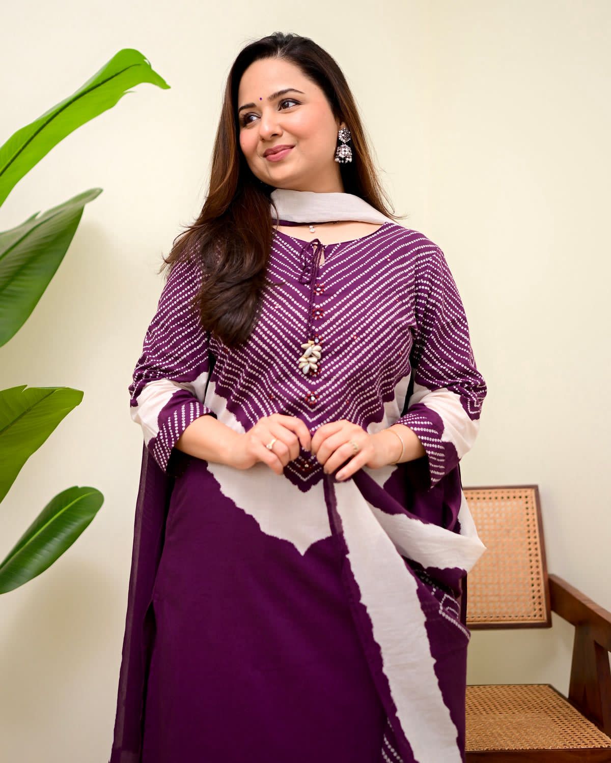 Purple Printed Kurta Pant Dupatta Set for Women