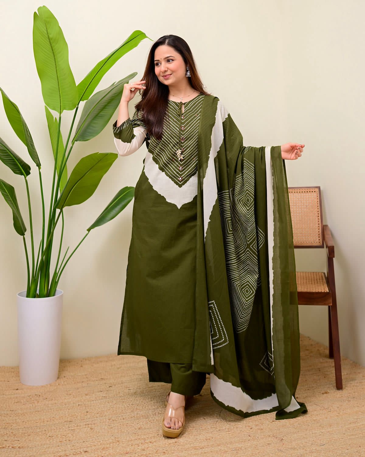 Green Printed Kurta Pant Dupatta Set