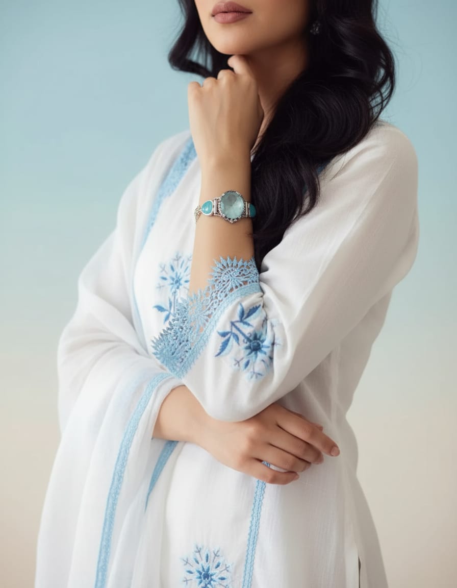 White Embroidered Kurta Pant Dupatta Set