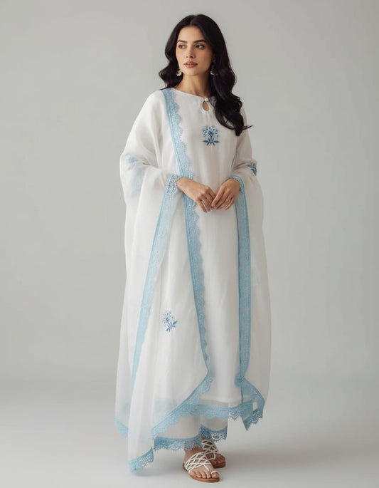 White Embroidered Kurta Pant Set