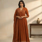 Rust Orange Embroidered Kurta Pant Set for Women