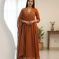 Rust Orange Embroidered Kurta Pant Set for Women