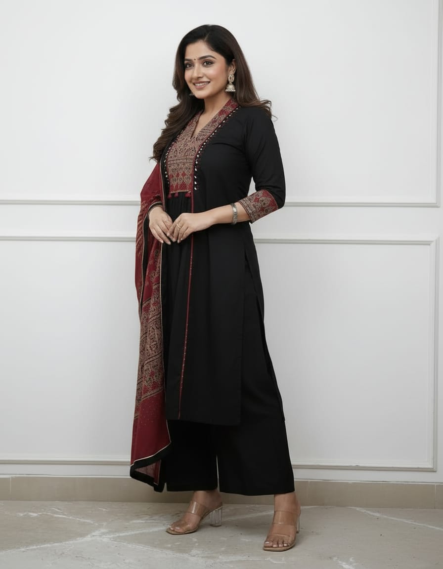 Black Embroidered Kurta Pant Set
