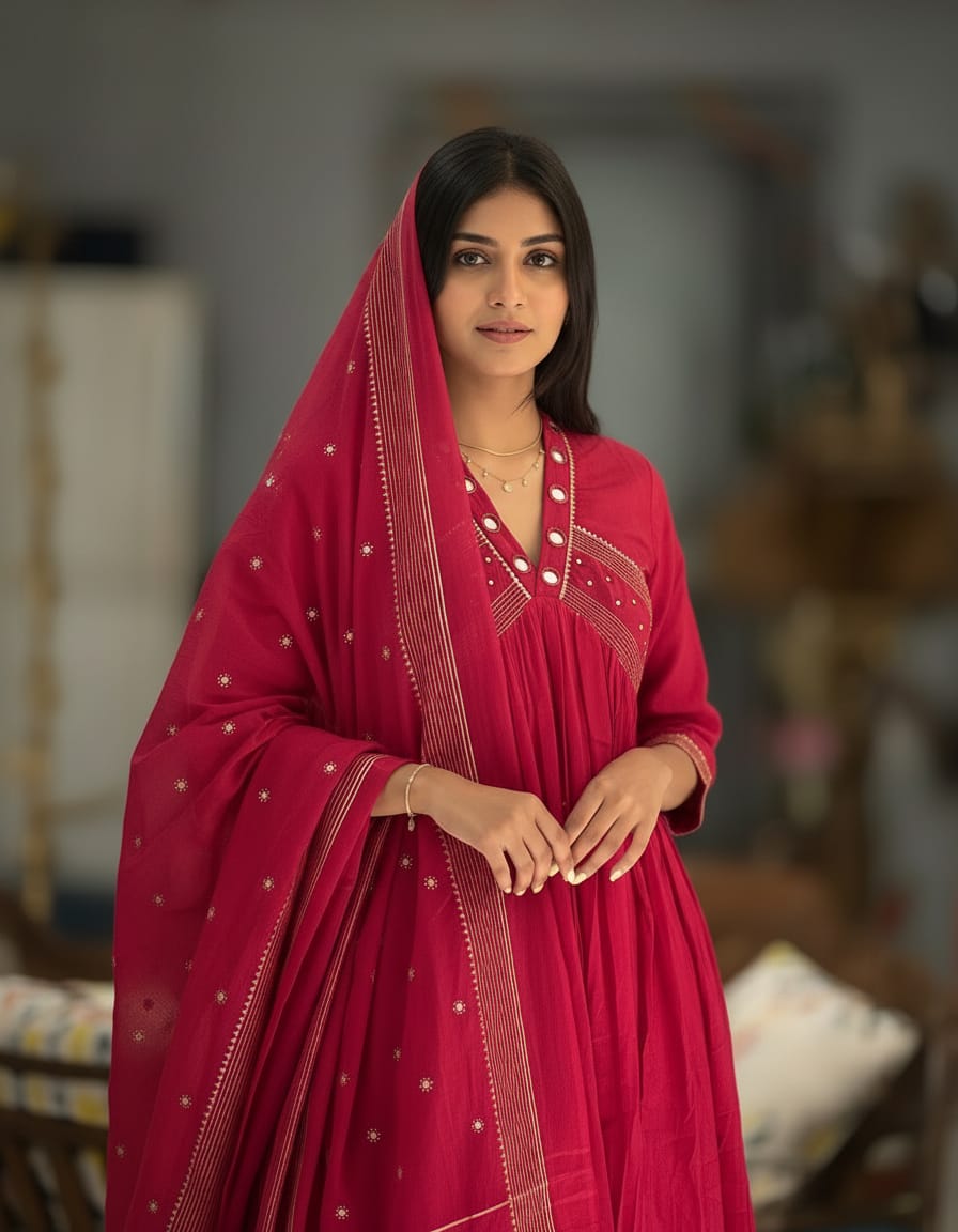 Rani Pink Anarkali Suit with Dupatta for Women