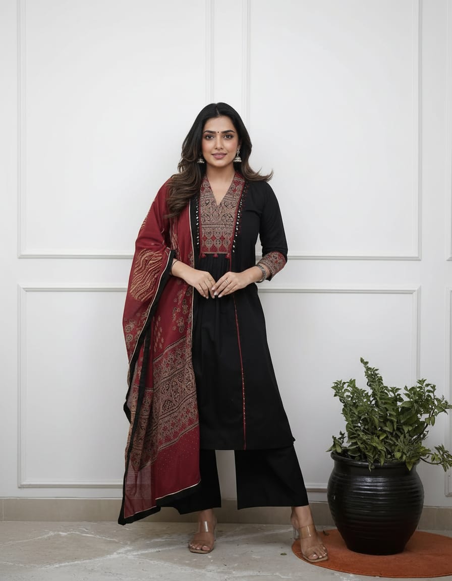 Black Embroidered Kurta Pant Set