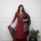 Maroon Ethnic Kurta Set with Printed Dupatta
