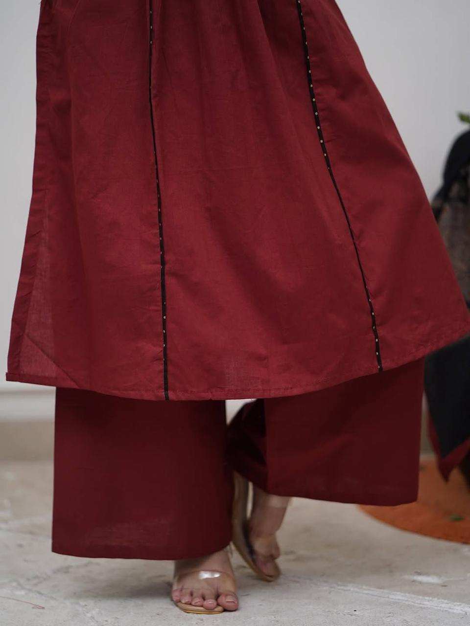 Maroon Ethnic Kurta Set with Printed Dupatta