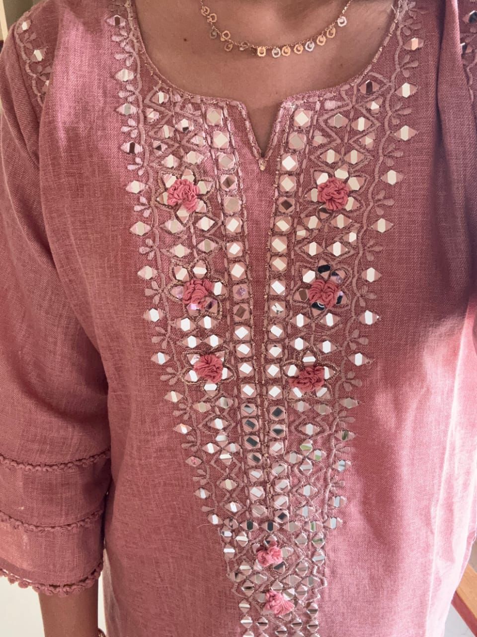 Dusty Pink Mirror Work Co-ords Set for Women