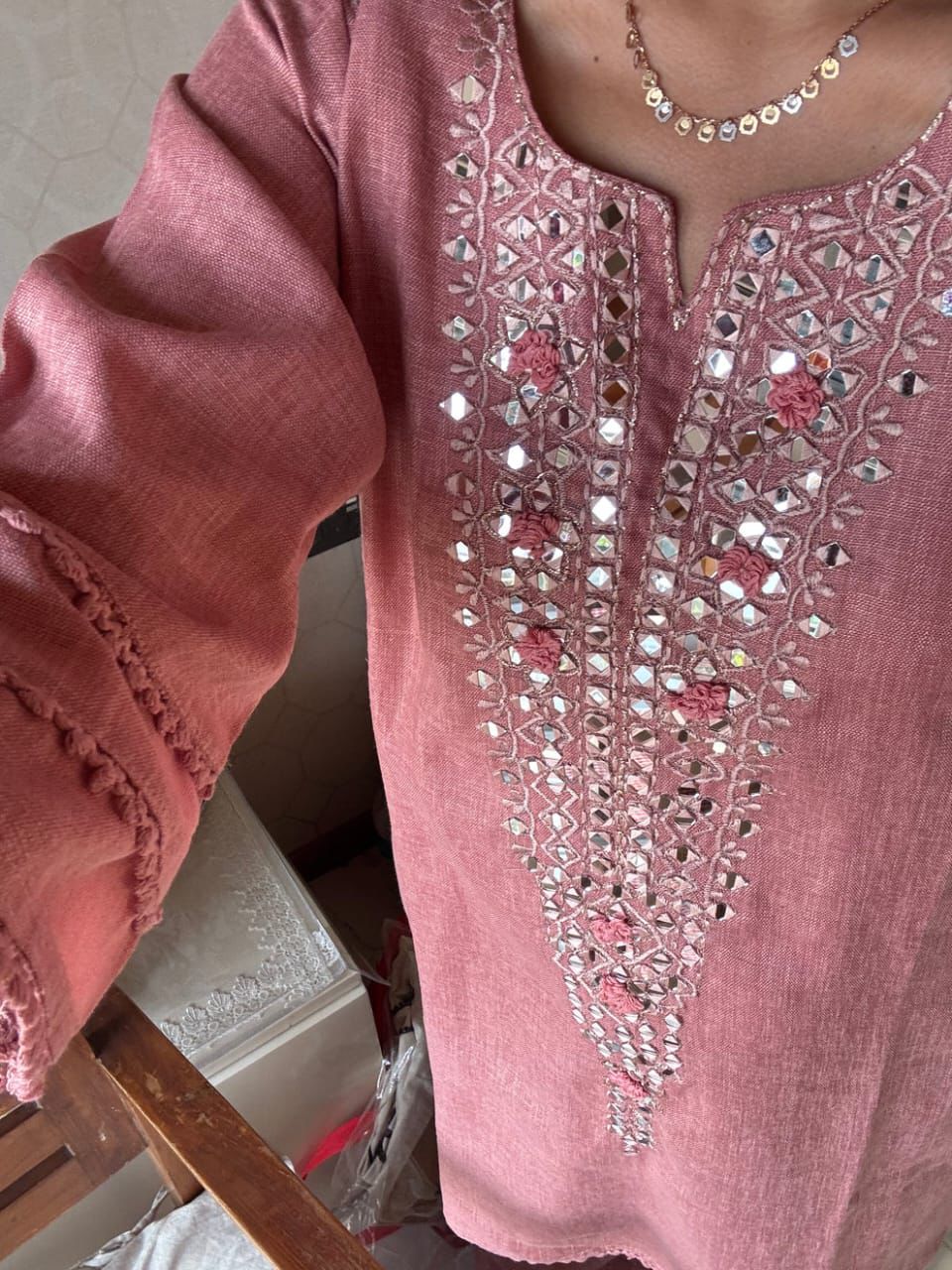 Dusty Pink Mirror Work Co-ords Set for Women