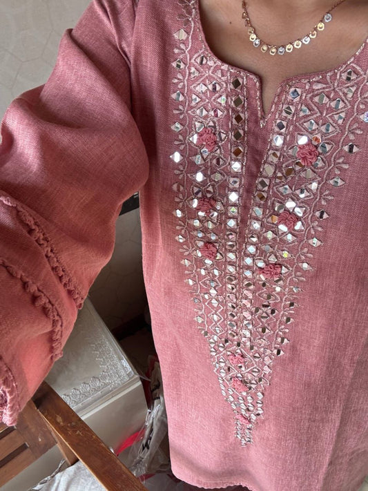Dusty Pink Mirror Work Co-ords Set for Women