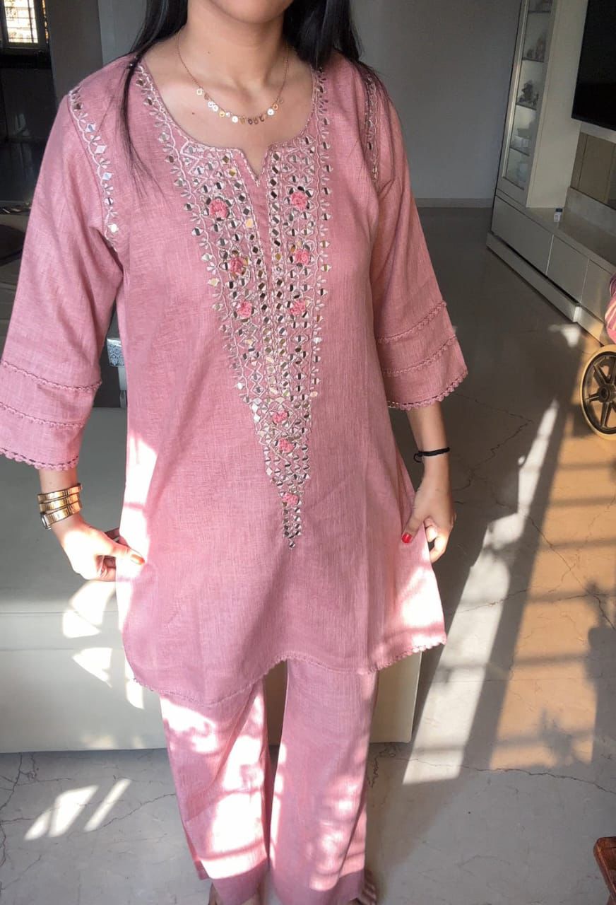 Dusty Pink Mirror Work Co-ords Set for Women