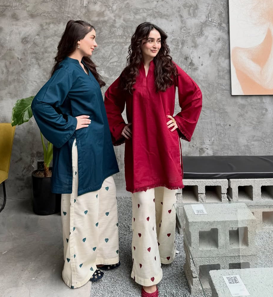 Teal Blue Co-ords Set for Women with Heart Print Pants