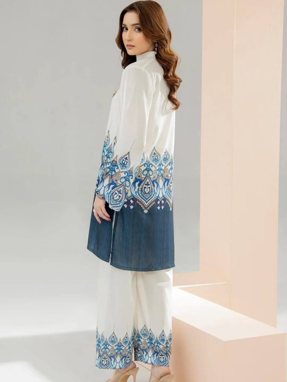 White Printed Kurta Pant Set