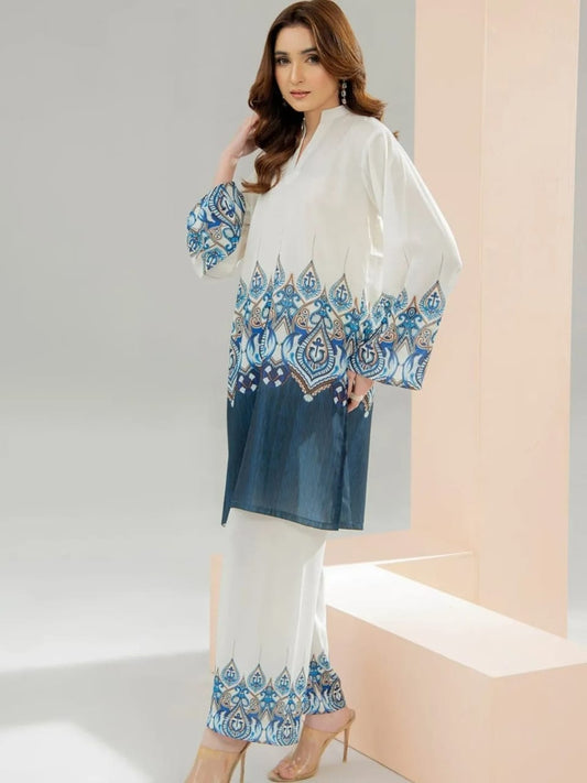 White Printed Kurta Pant Set