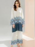 White Printed Kurta Pant Set