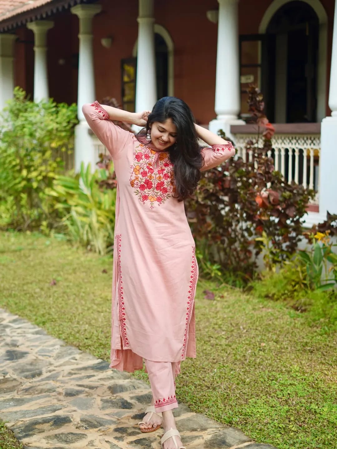 Jaipur Rang Premium Pink Embroidered Cotton Kurta Pant Set with Dupatta