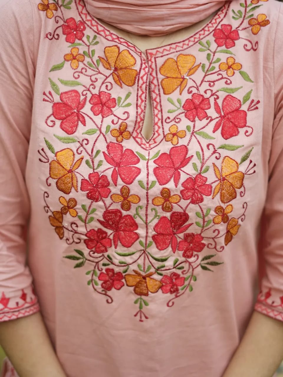 Jaipur Rang Premium Pink Embroidered Cotton Kurta Pant Set with Dupatta