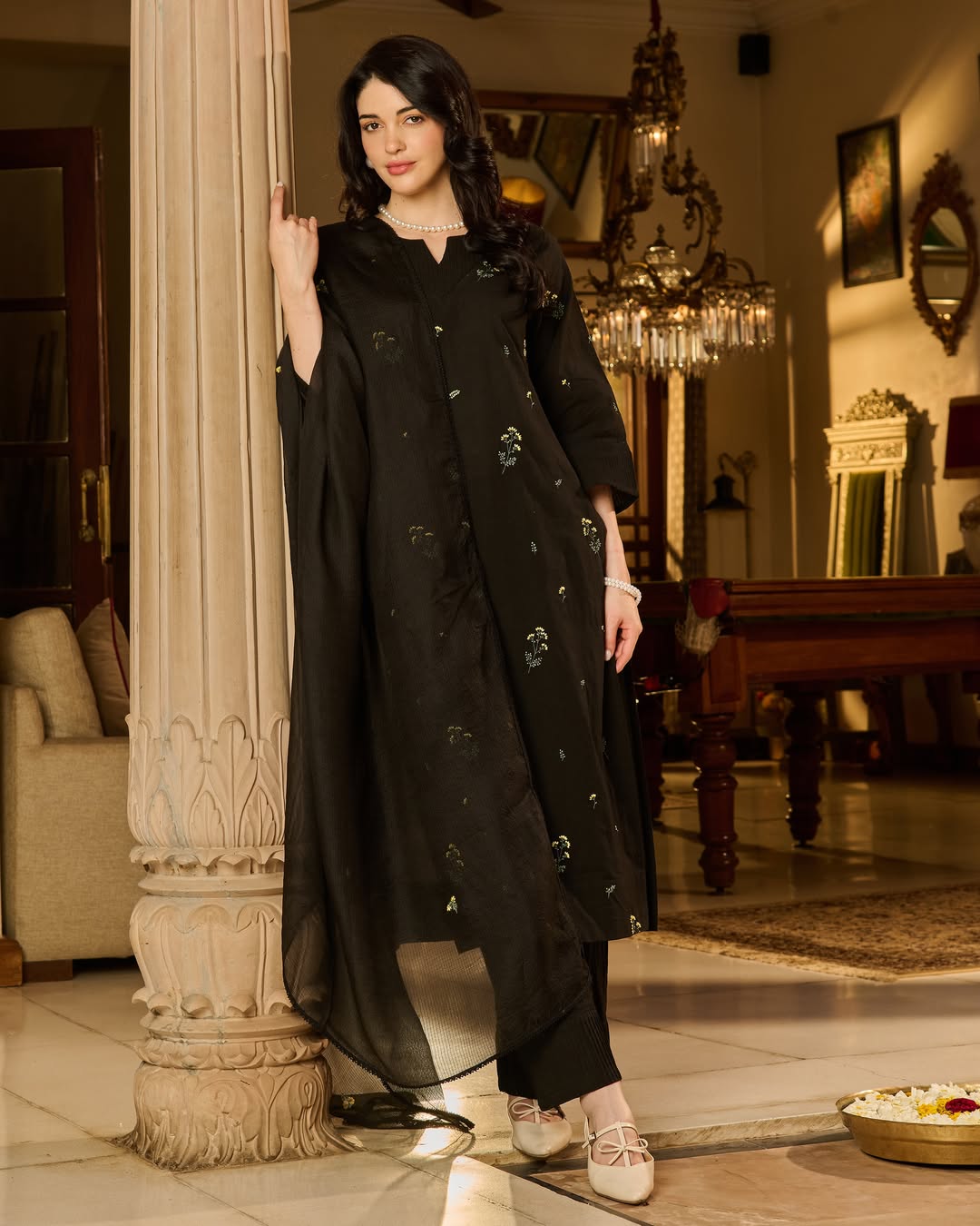 Jaipur Rang Black Embroidered Cotton Suit Set