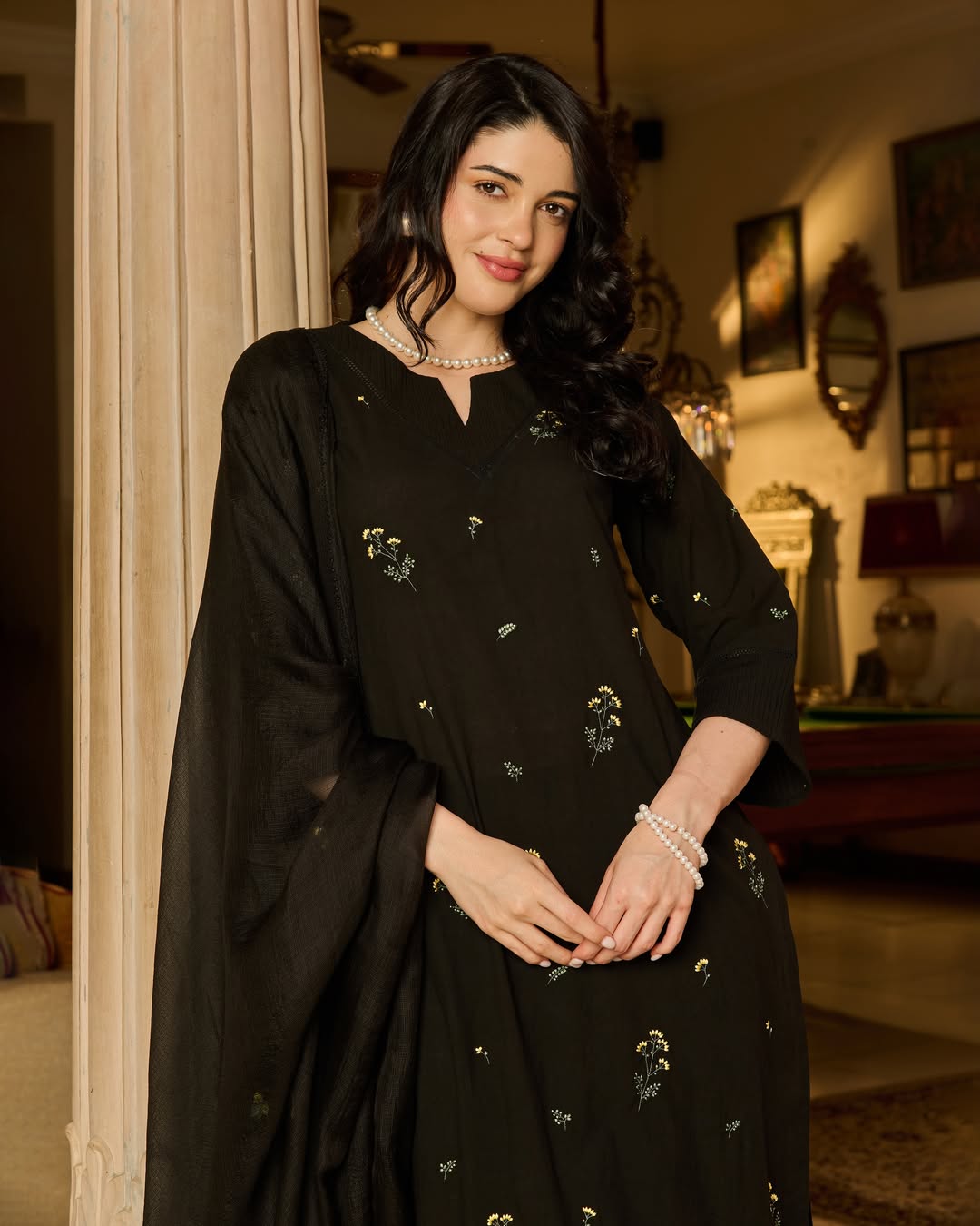 Jaipur Rang Black Embroidered Cotton Suit Set