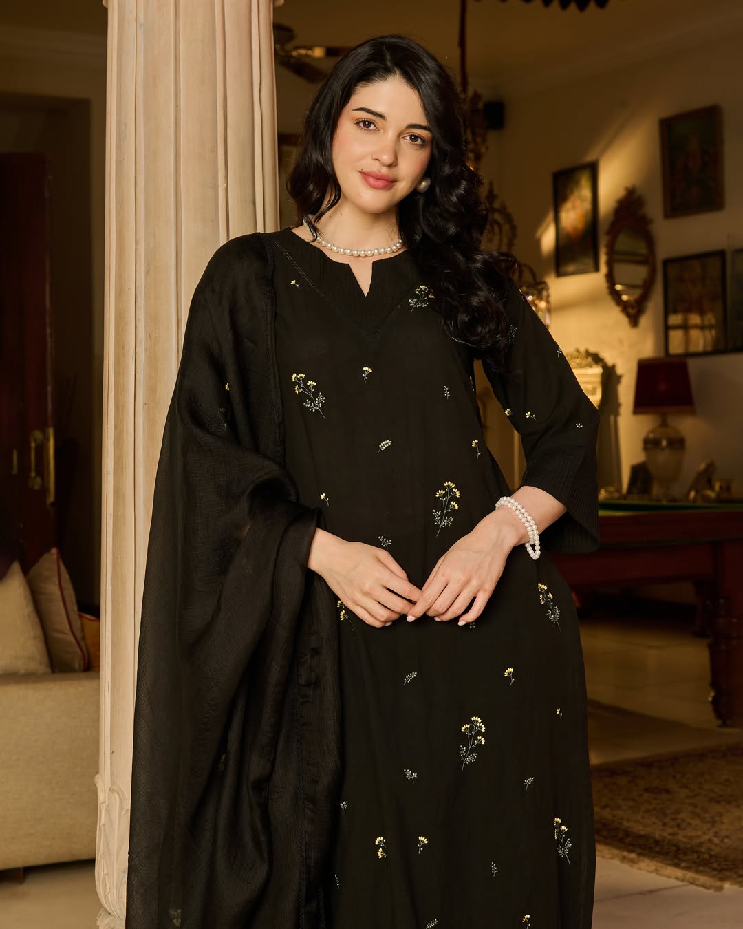 Jaipur Rang Black Embroidered Cotton Suit Set