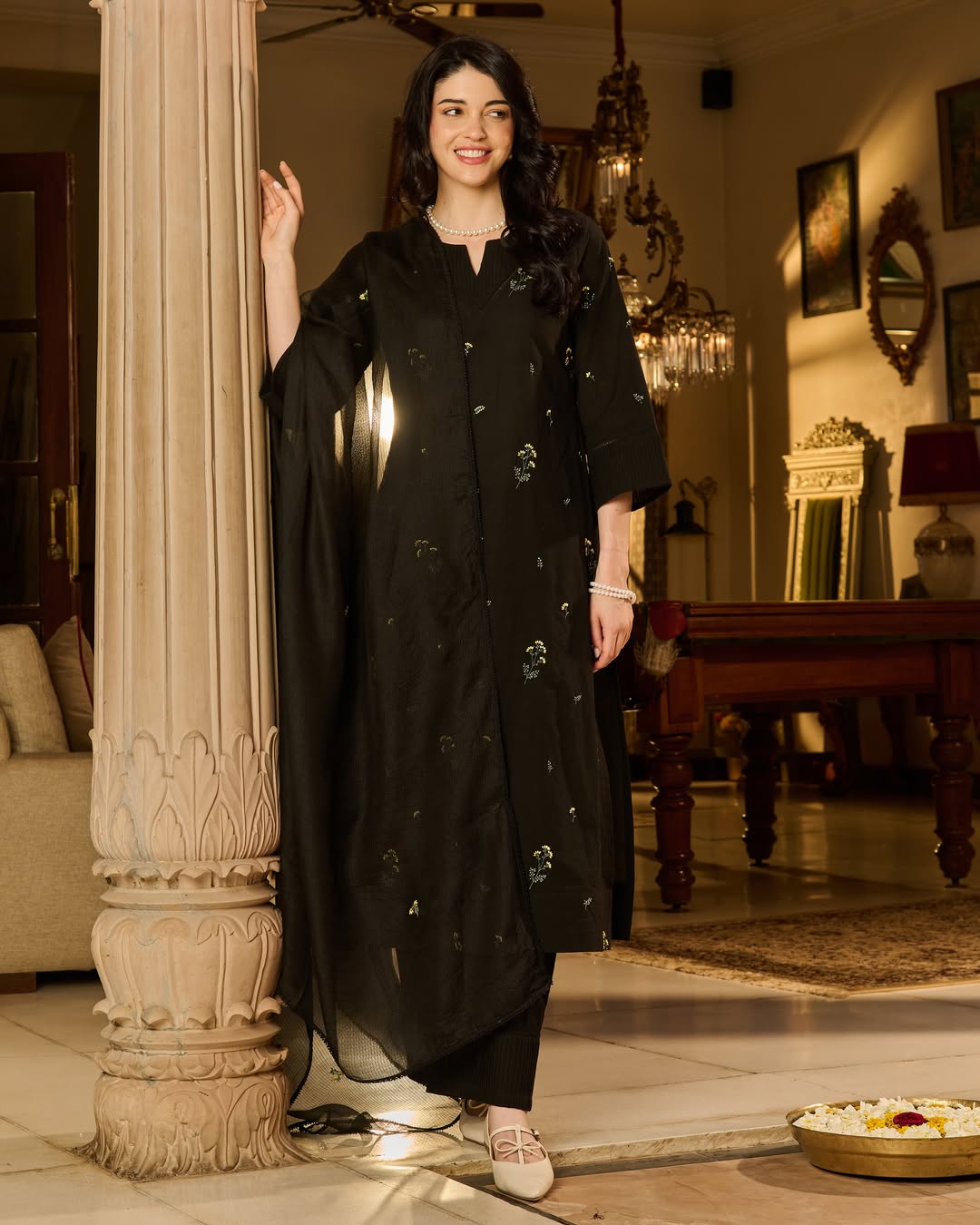 Jaipur Rang Black Embroidered Cotton Suit Set