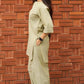 Women's Sage Green Cotton Linen Kurta Set with Wide-Leg Pants