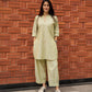 Women's Sage Green Cotton Linen Kurta Set with Wide-Leg Pants