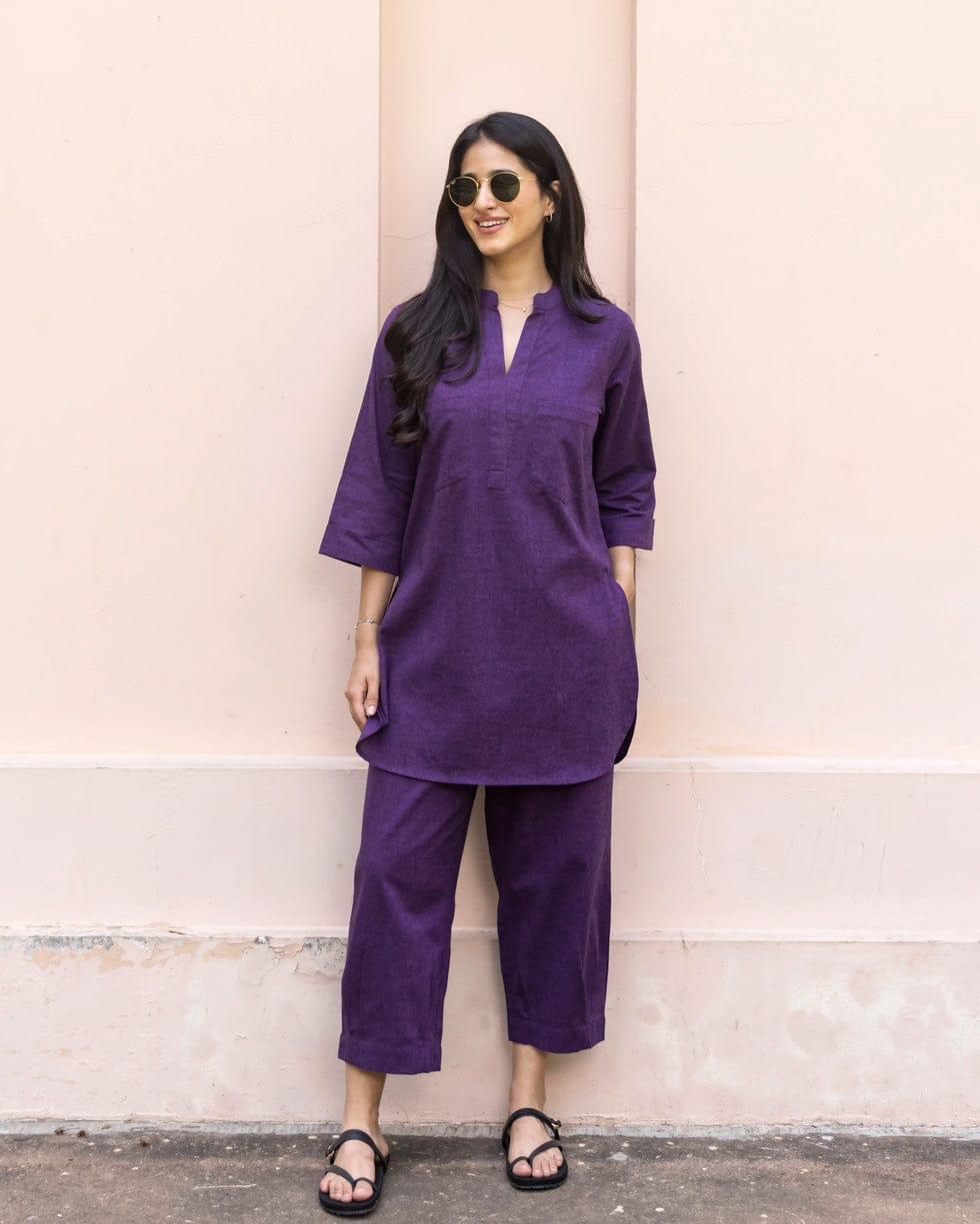 Deep Purple Casual Kurta Set with Pockets for Women