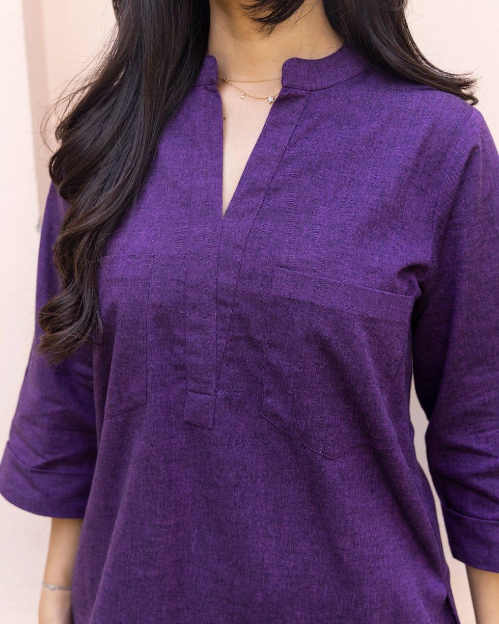 Deep Purple Casual Kurta Set with Pockets for Women