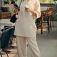 Beige Linen-Blend Casual Kurta and Tapered Pants Co-ord