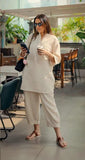 Beige Linen-Blend Casual Kurta and Tapered Pants Co-ord