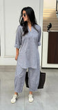 Light Grey Mandarin Collar Split Neck Tunic and Trouser Set