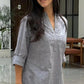 Light Grey Mandarin Collar Split Neck Tunic and Trouser Set